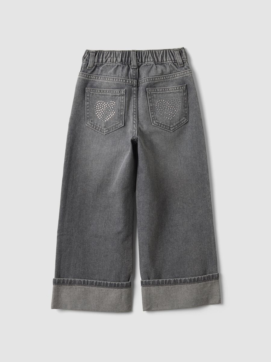 Grey cotton denim straight-fit jeans for girls_1