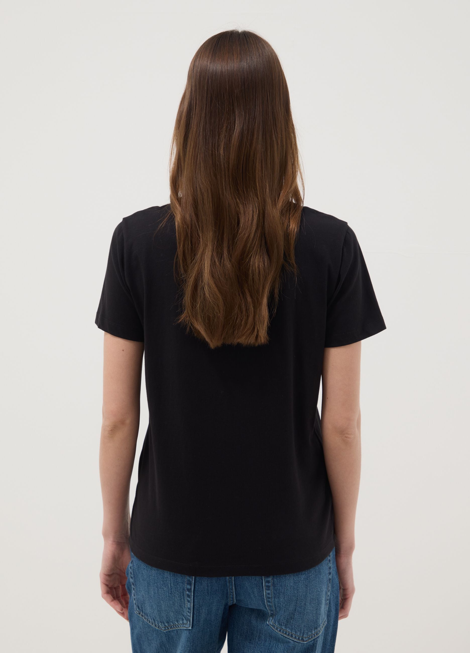 Black pure cotton regular fit t-shirt with print