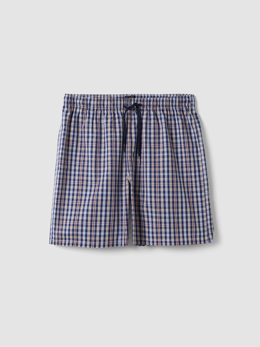 Blue organic cotton checked pyjama shorts_4