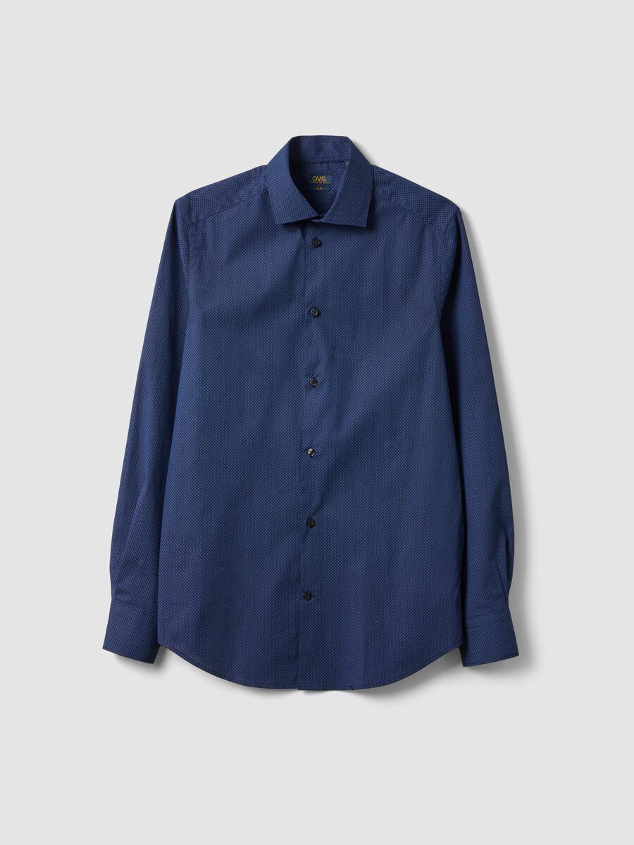 Blue slim-fit stretch cotton poplin shirt_4