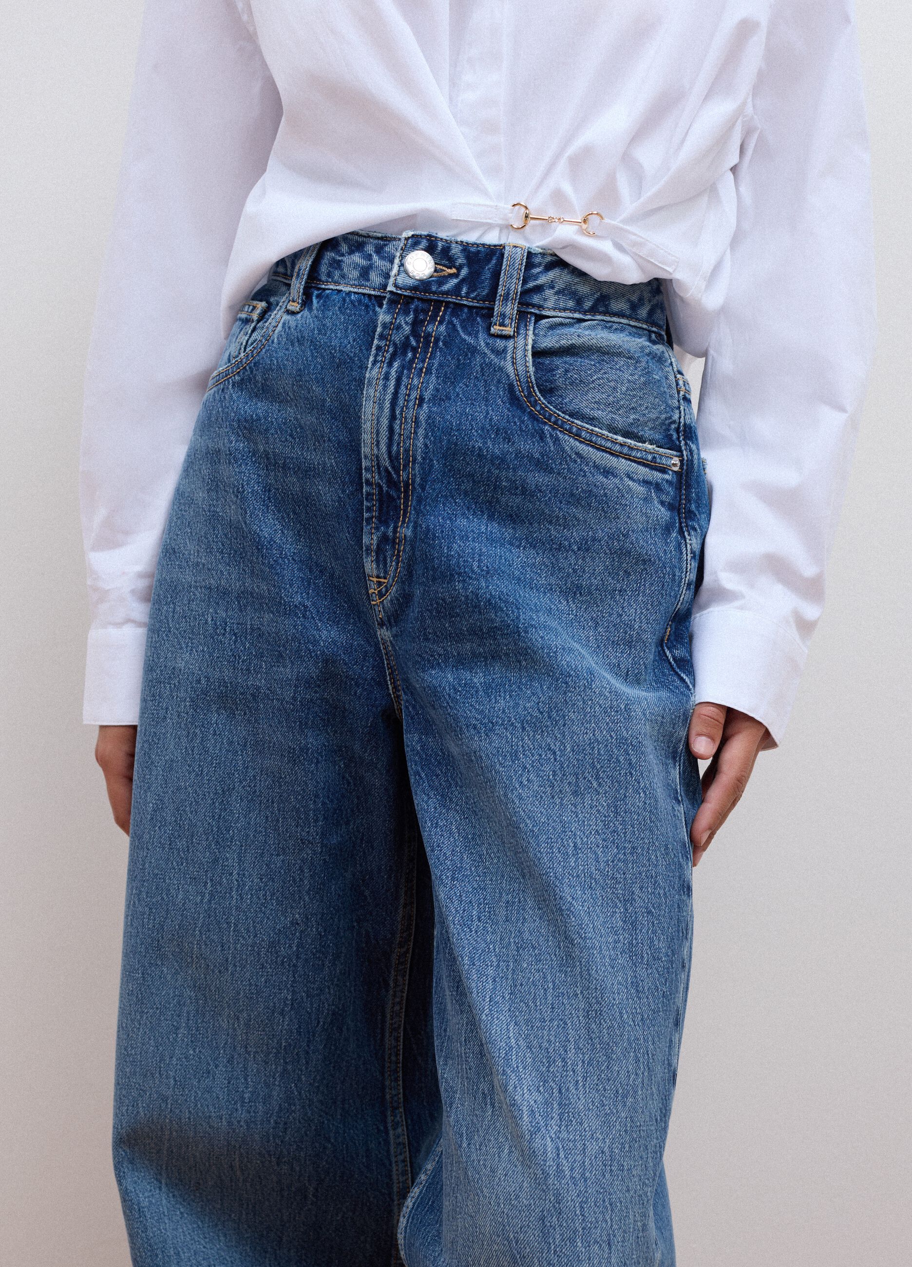 Blue denim wide-leg jeans in pure cotton