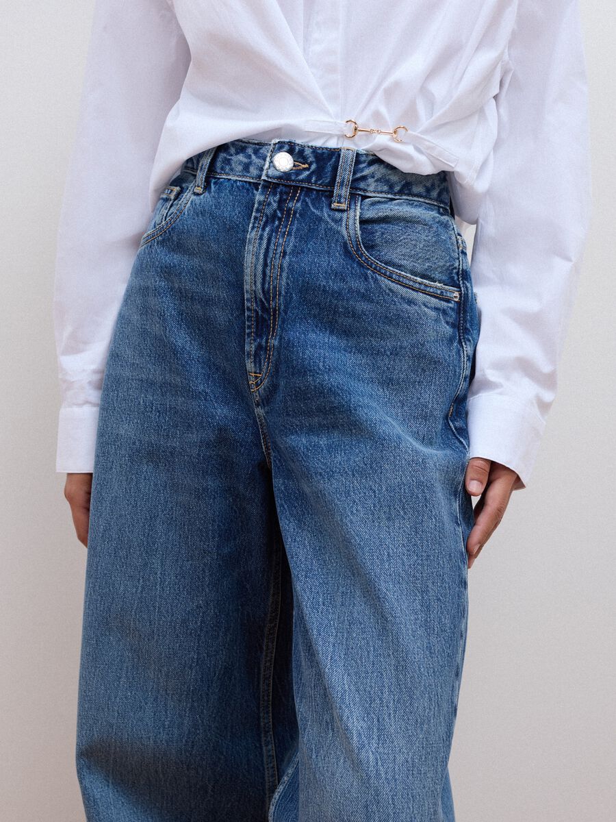 Jeans denim blu wide leg in puro cotone_3