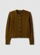 Brown cable-knit stretch wool cardigan_0
