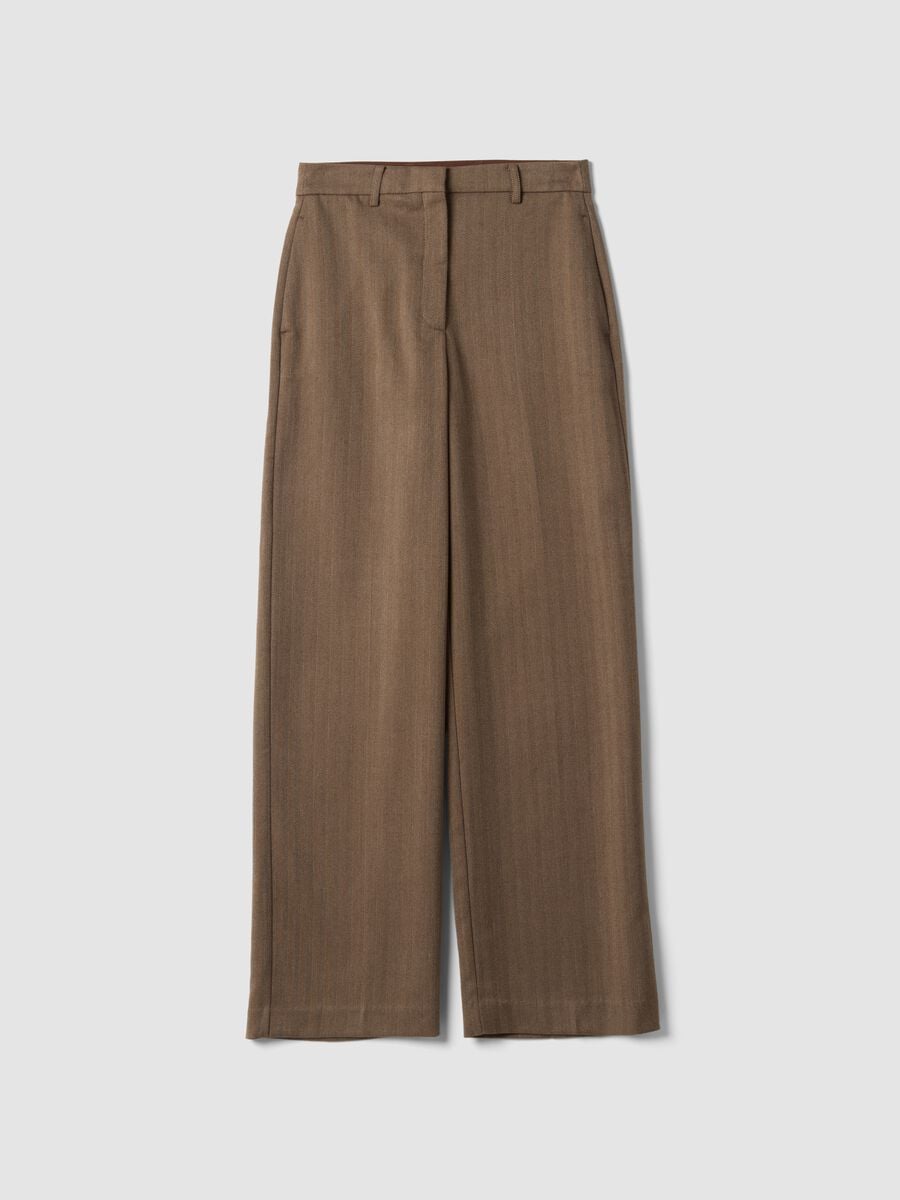 Brown regular-fit formal trousers in stretch viscose_4