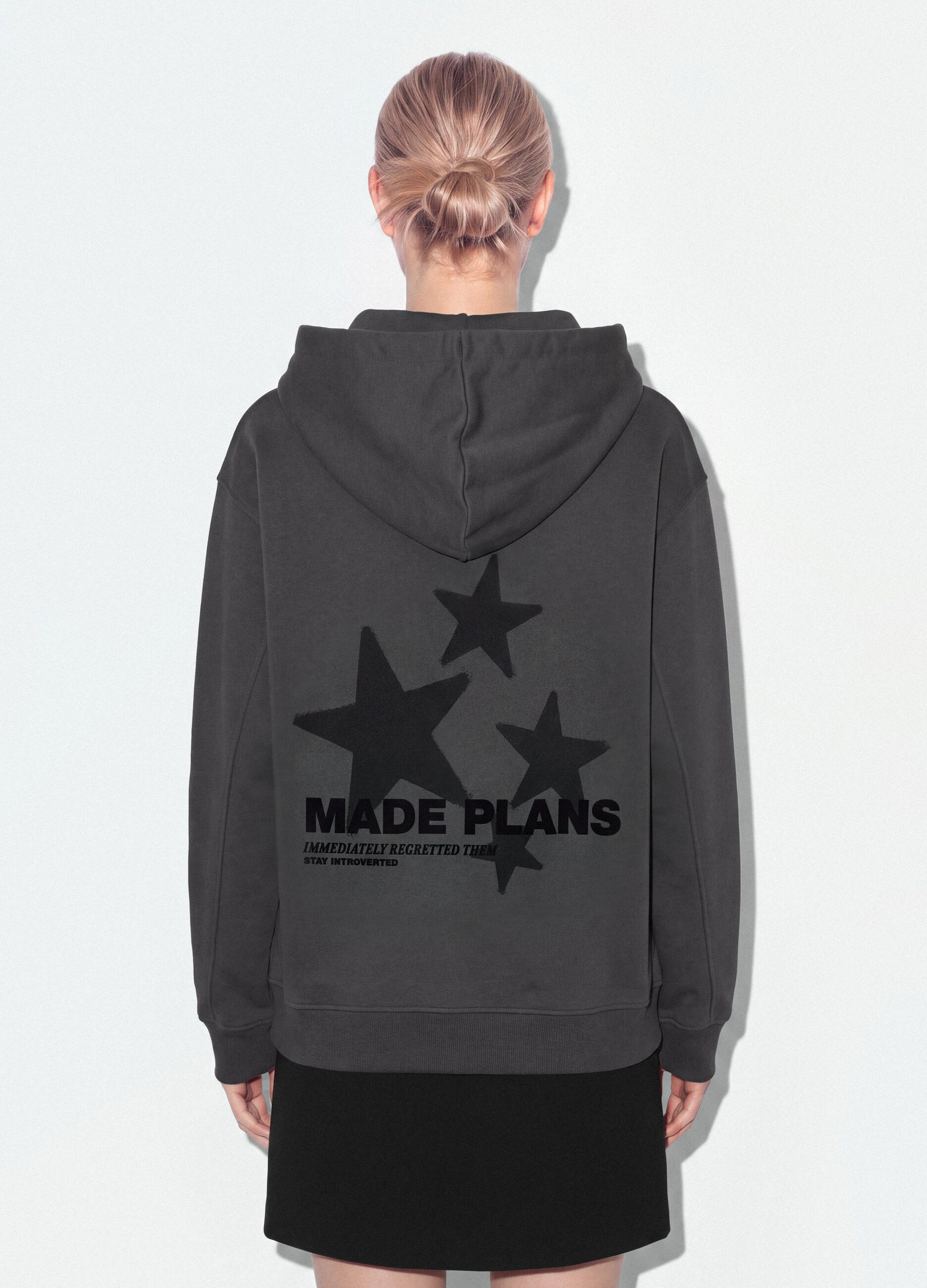 Grey cotton-blend hoodie with relaxed-fit slogan