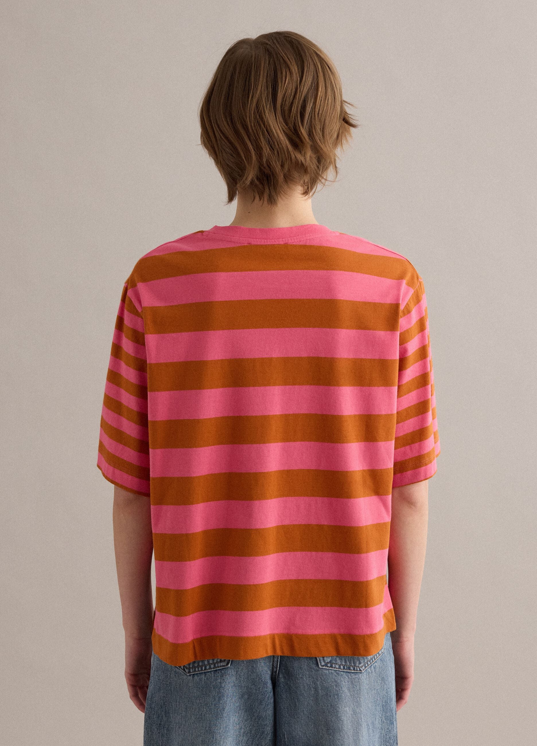 Pink striped pure cotton T-shirt
