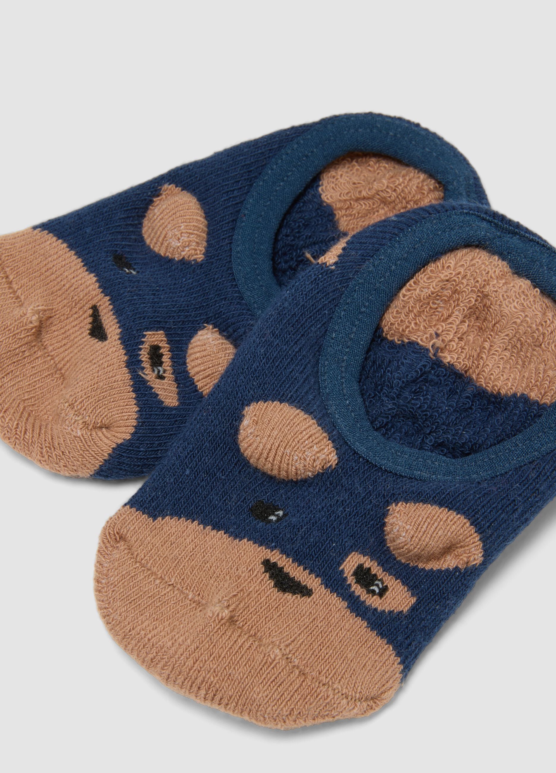 Blue non-slip organic stretch cotton baby socks with puppy motif