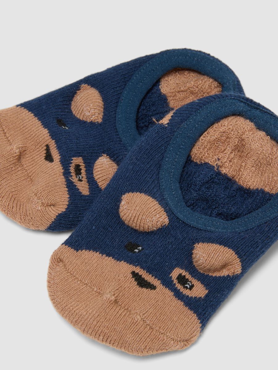 Blue non-slip organic stretch cotton baby socks with puppy motif_2