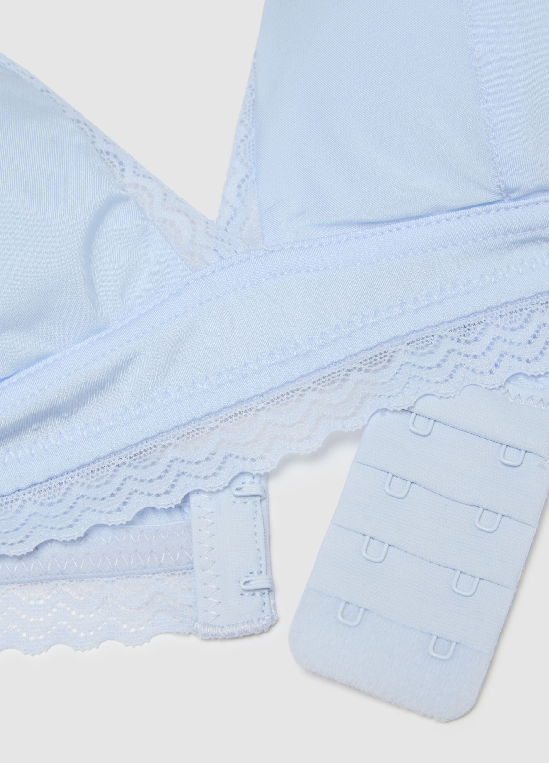 Blue triangle bra with lace and thin straps