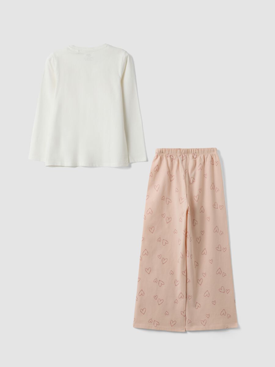 White and pink pure organic cotton pyjamas with teddy bear for girls_1