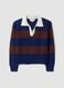 Blue striped viscose-blend polo-collar top, regular fit_0