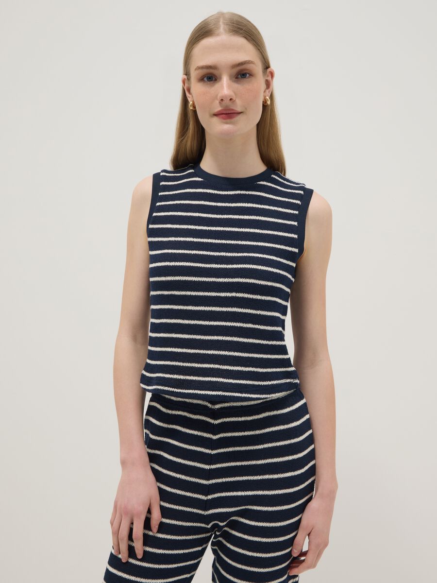 Regular-fit blue and white striped cotton-blend waistcoat_1