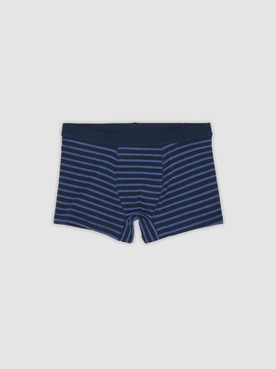 Blue striped organic stretch cotton midi boxer shorts for boys_0