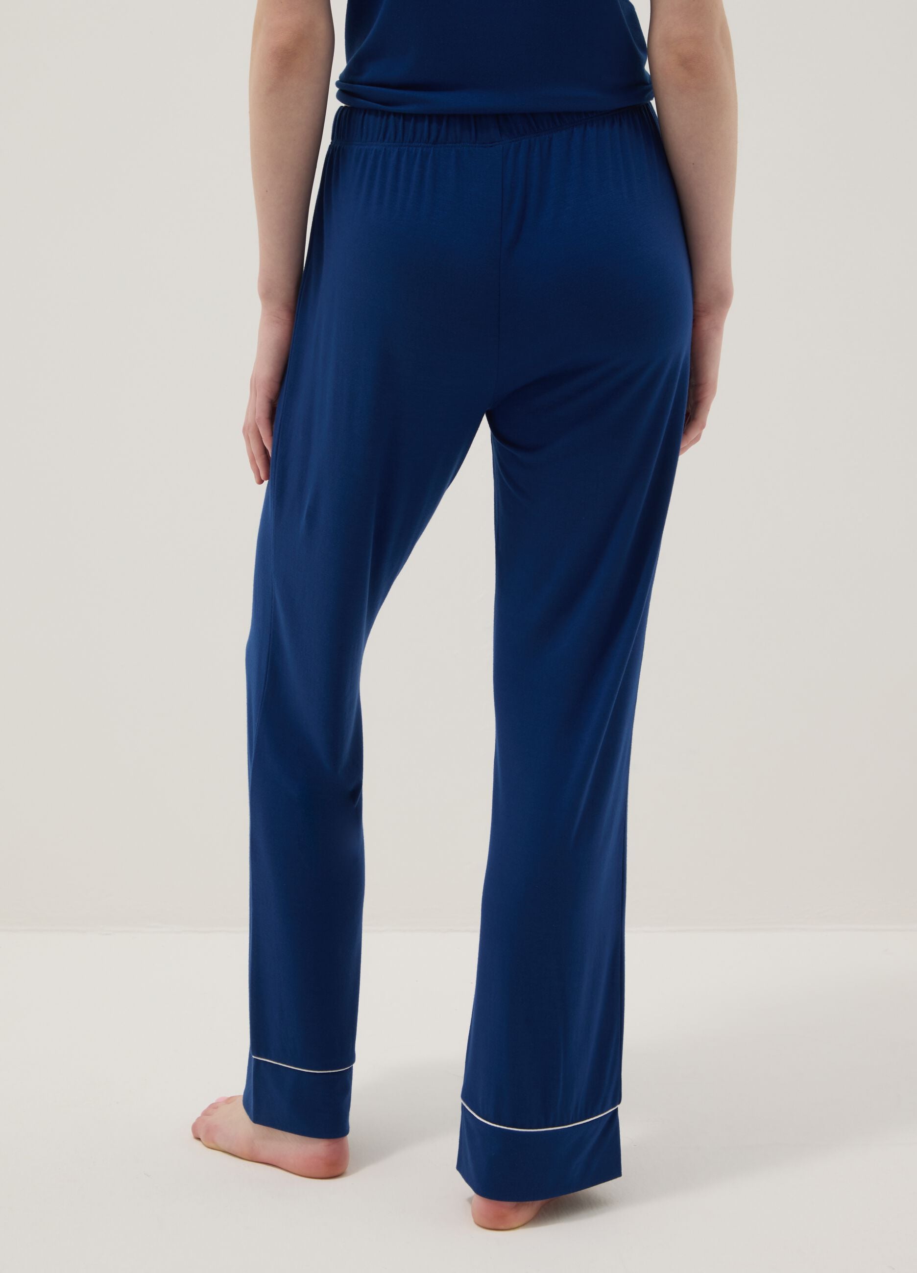 Blue regular fit stretch viscose blend pyjama trousers