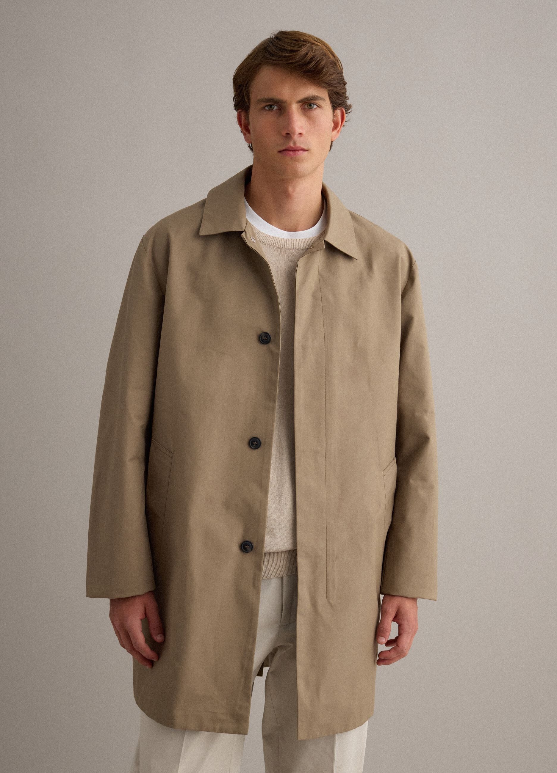 Beige regular fit trench coat with button closure