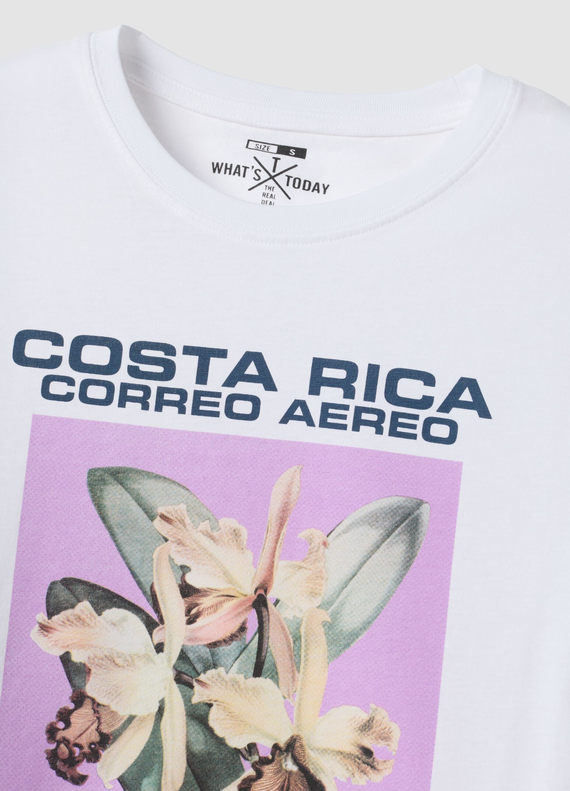 White pure cotton T-shirt with front print