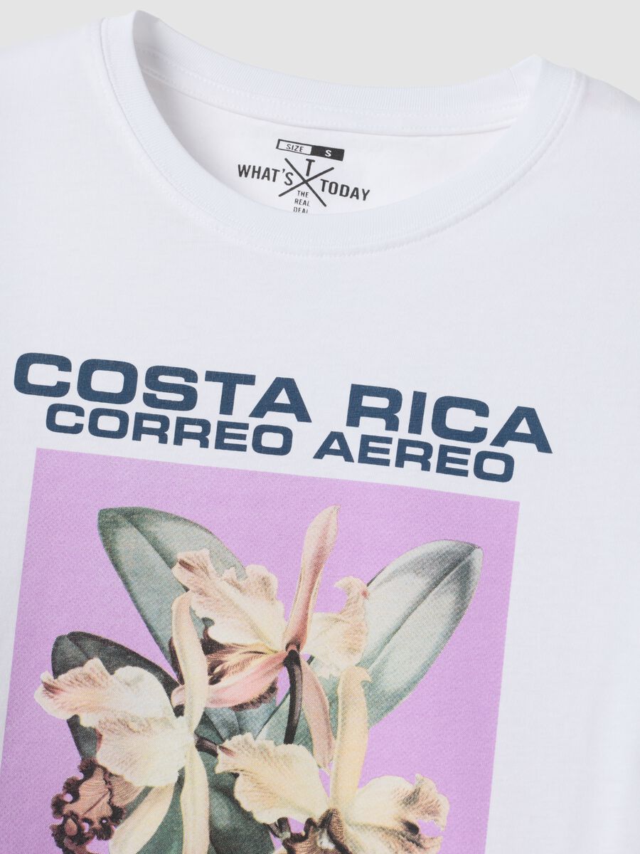 White pure cotton T-shirt with front print_5
