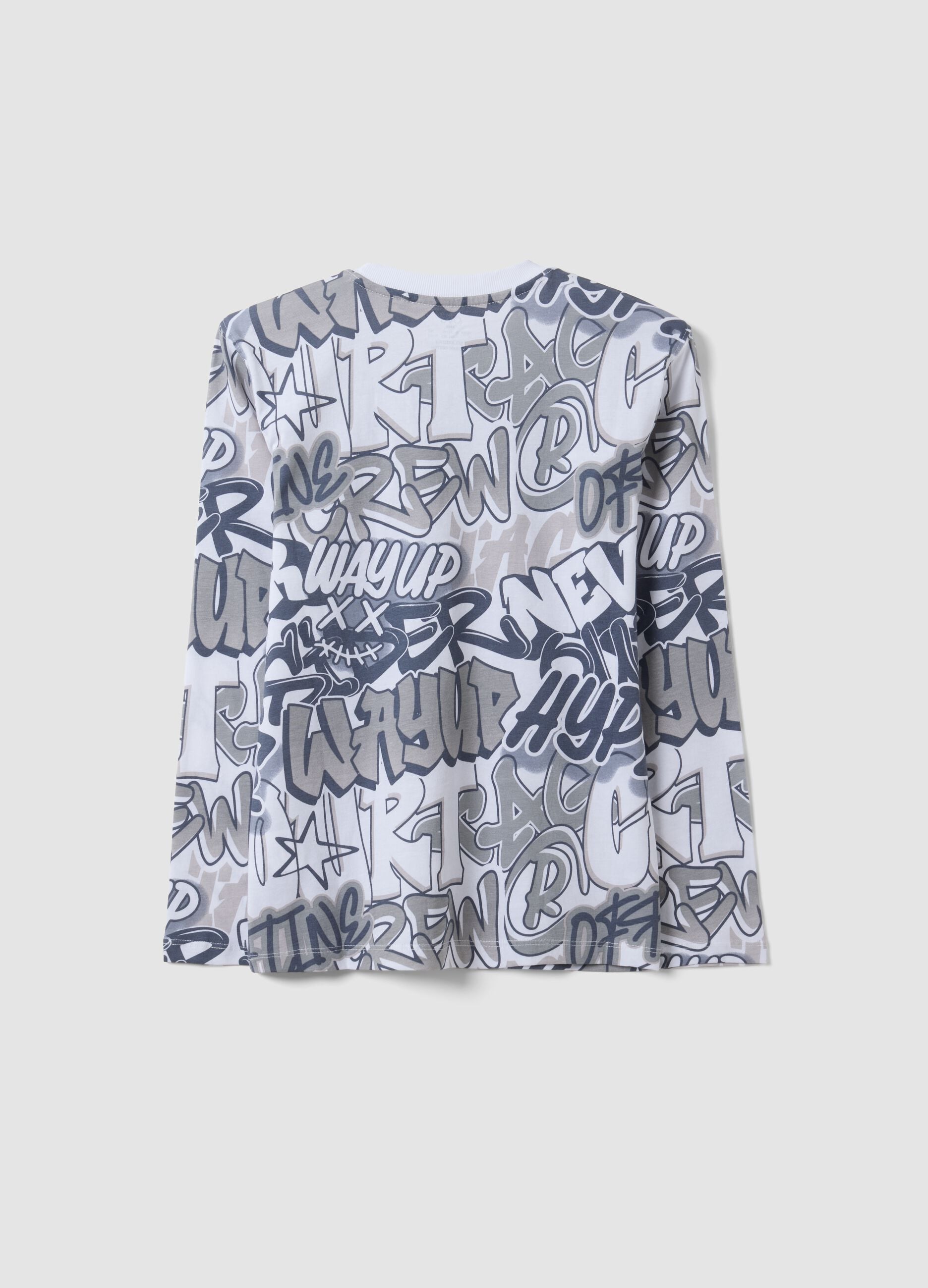 White organic cotton graffiti T-shirt for boys, relaxed fit