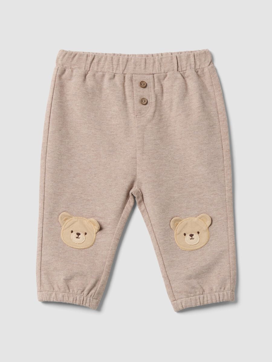 Beige organic cotton baby trousers with elasticated waist_0