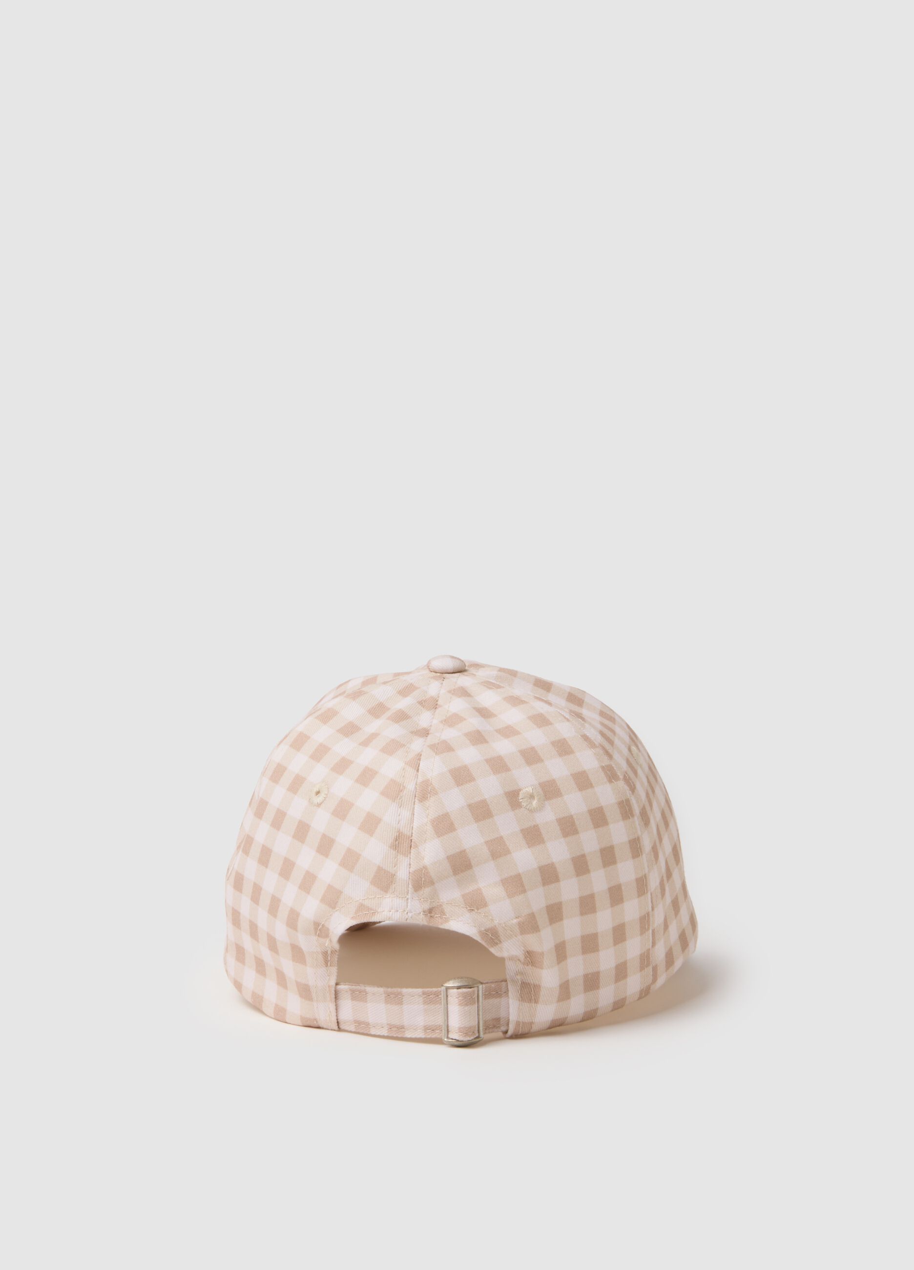 Multi-coloured checked pure cotton baseball cap with embroidery