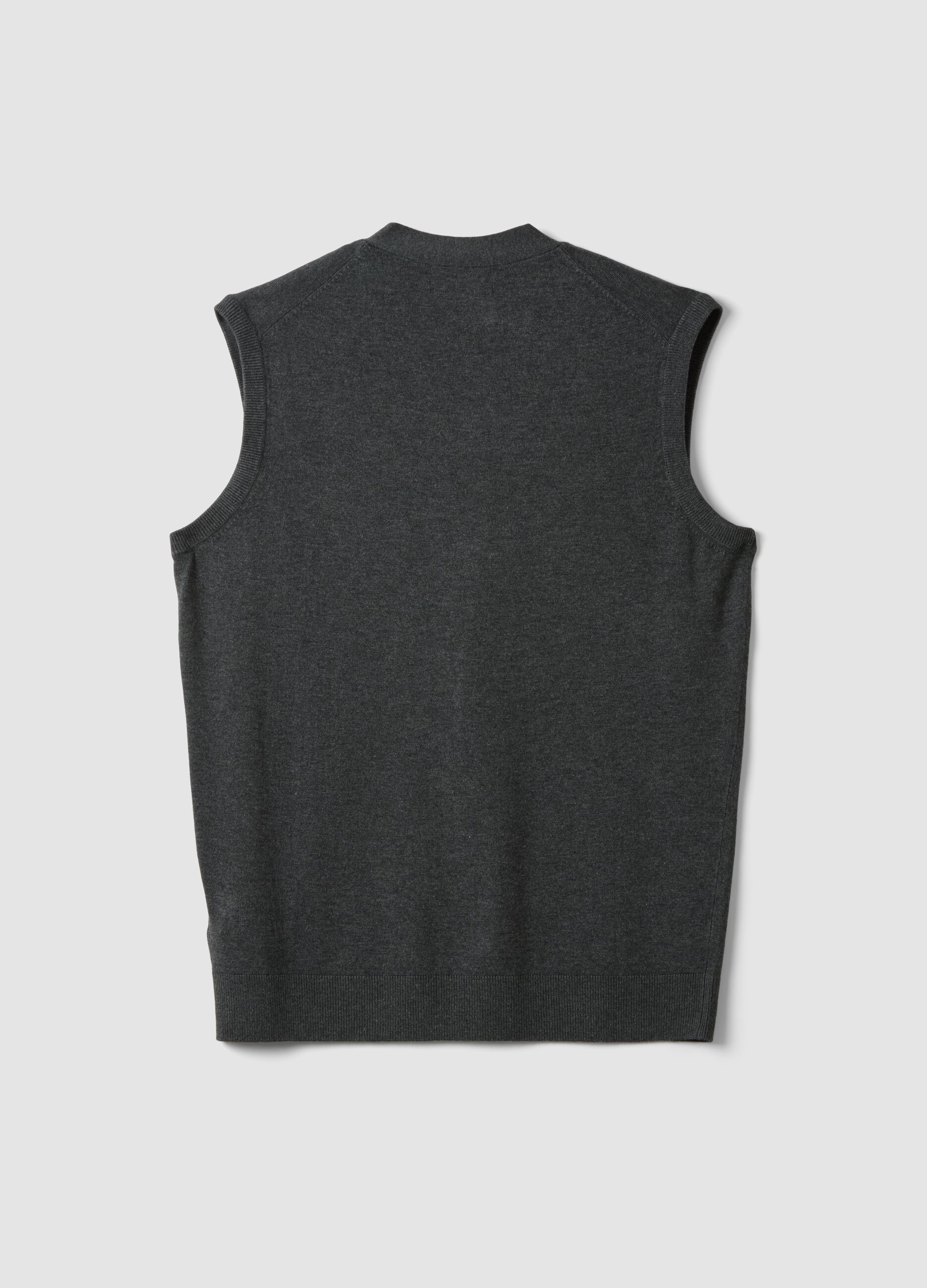 Grey viscose-blend waistcoat with deep V-neck, regular fit
