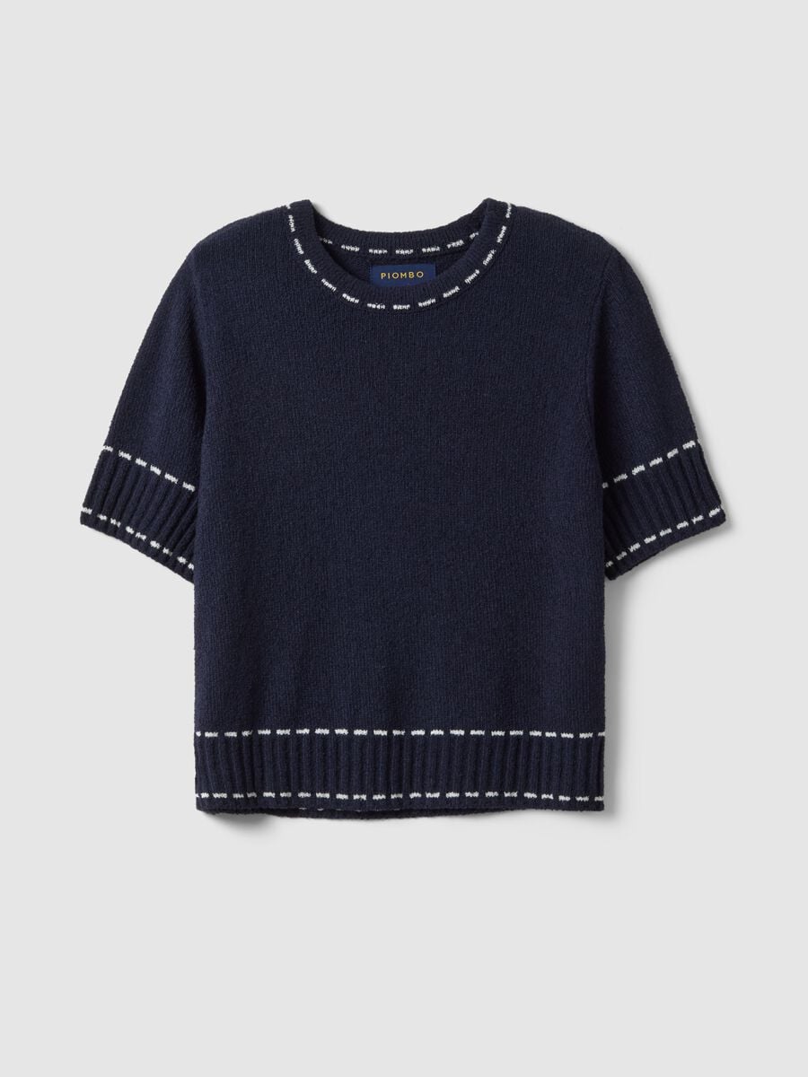 Maglione in misto cotone blu regular fit con cuciture a contrasto_4