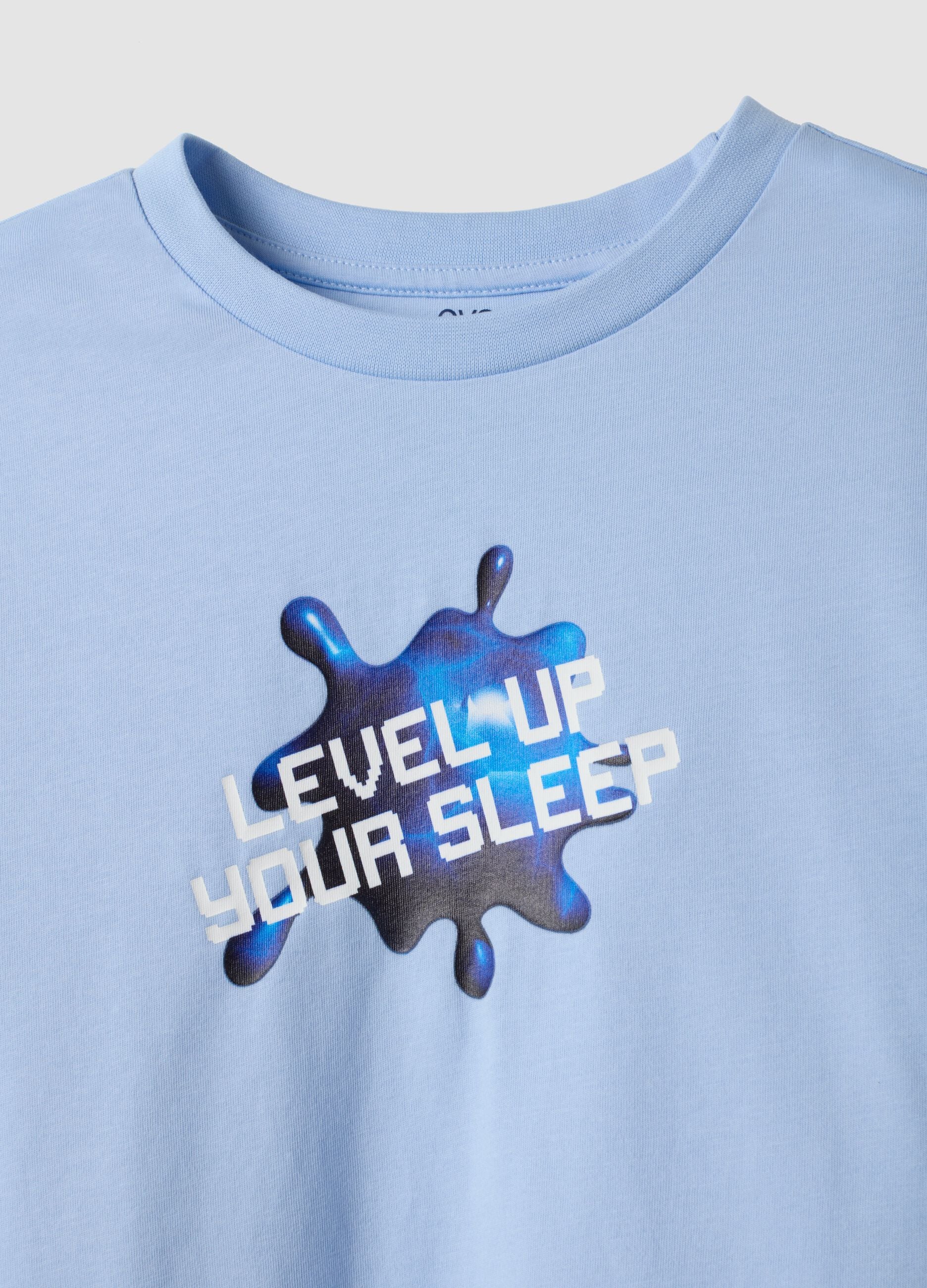 Light blue pure organic cotton crew-neck printed pyjamas for boys