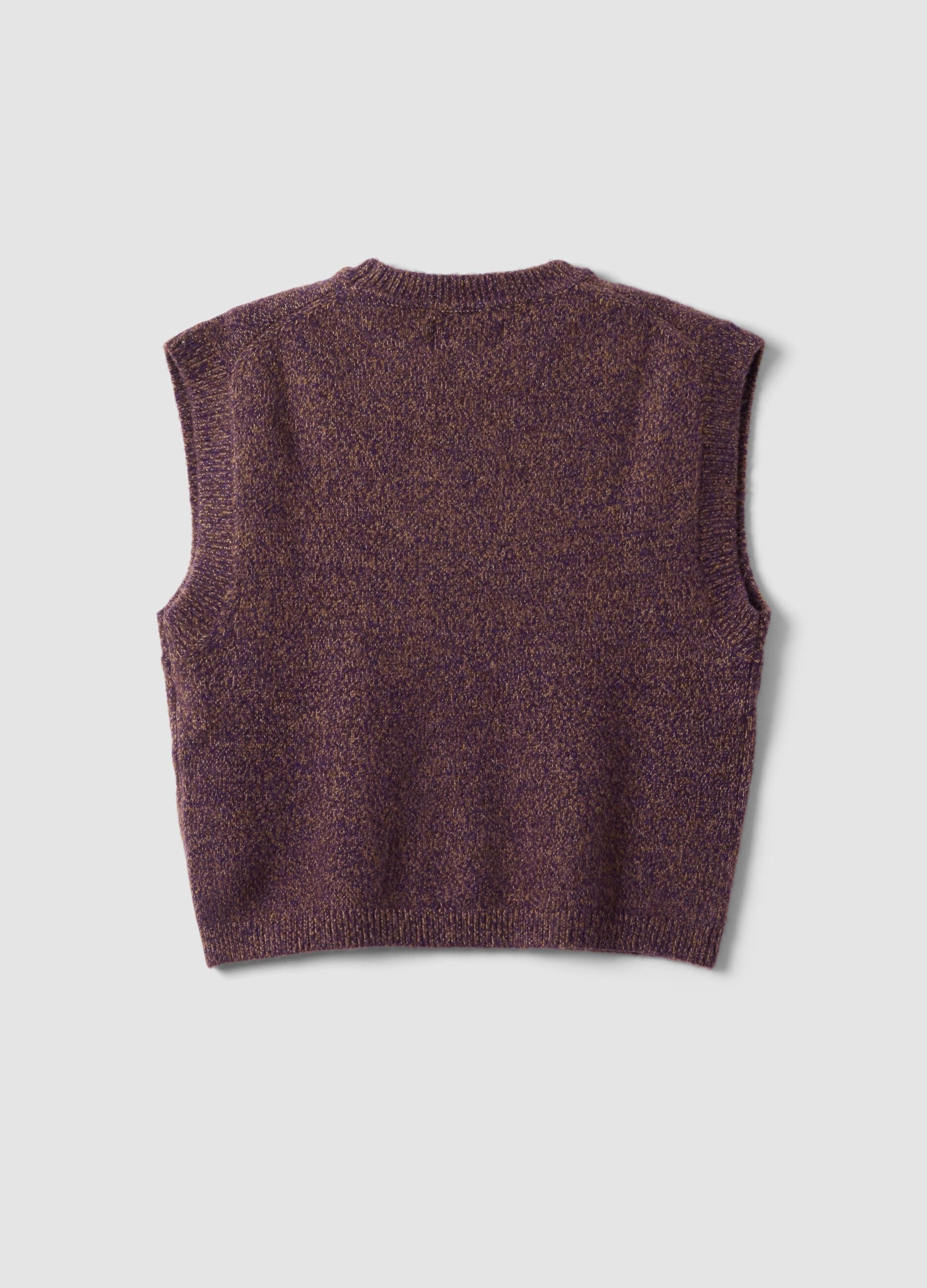 Brown crew-neck gilet in lyocell and wool blend