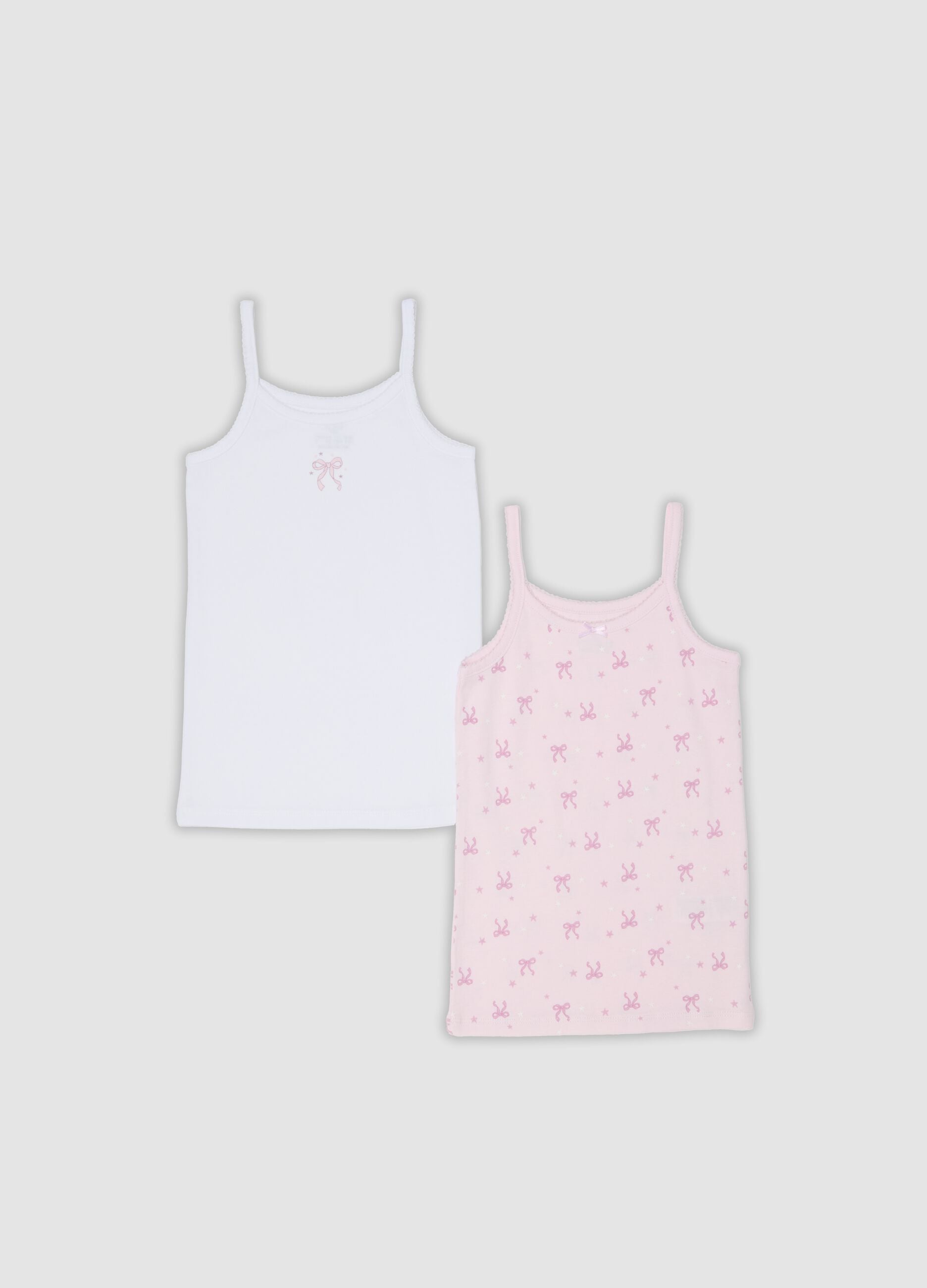 2-pack of white and pink organic cotton vests for girls