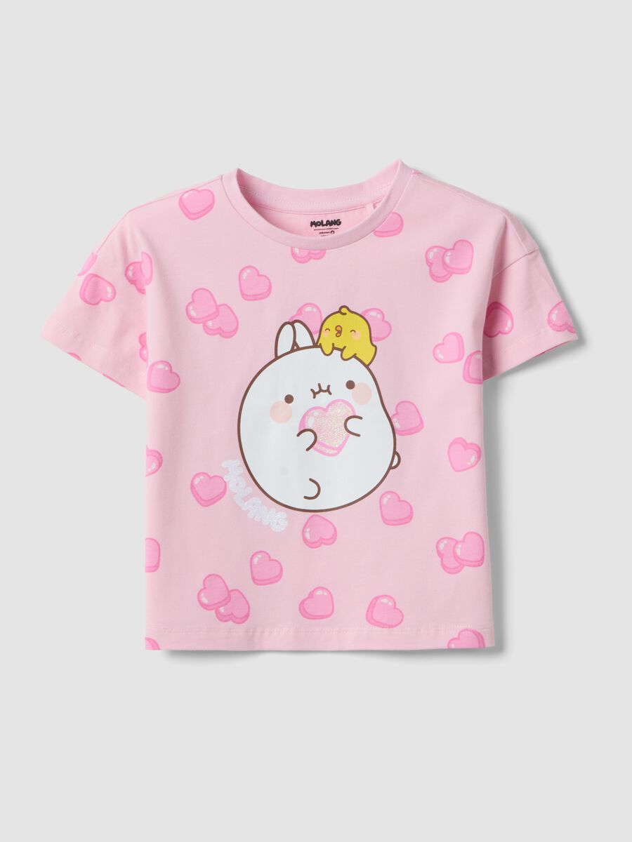 T-shirt rosa in cotone elasticizzato con stampa per bambina_0