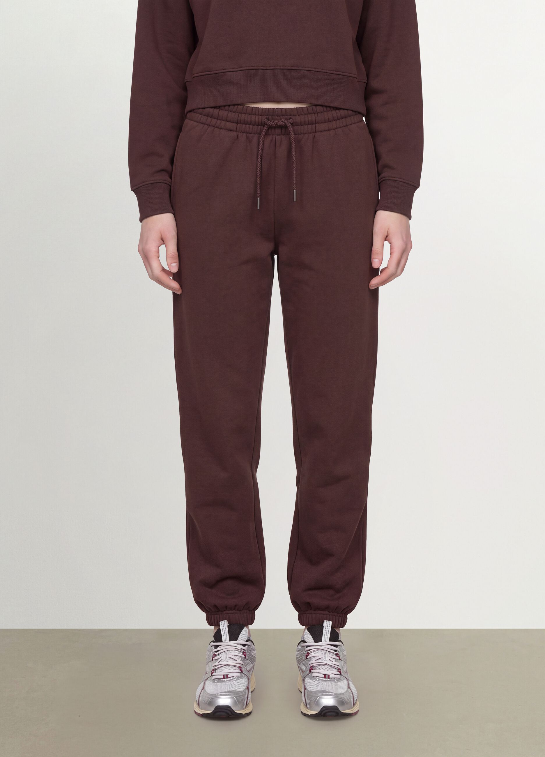 Brown cotton-blend jogger trousers with elasticated waist, regular fit