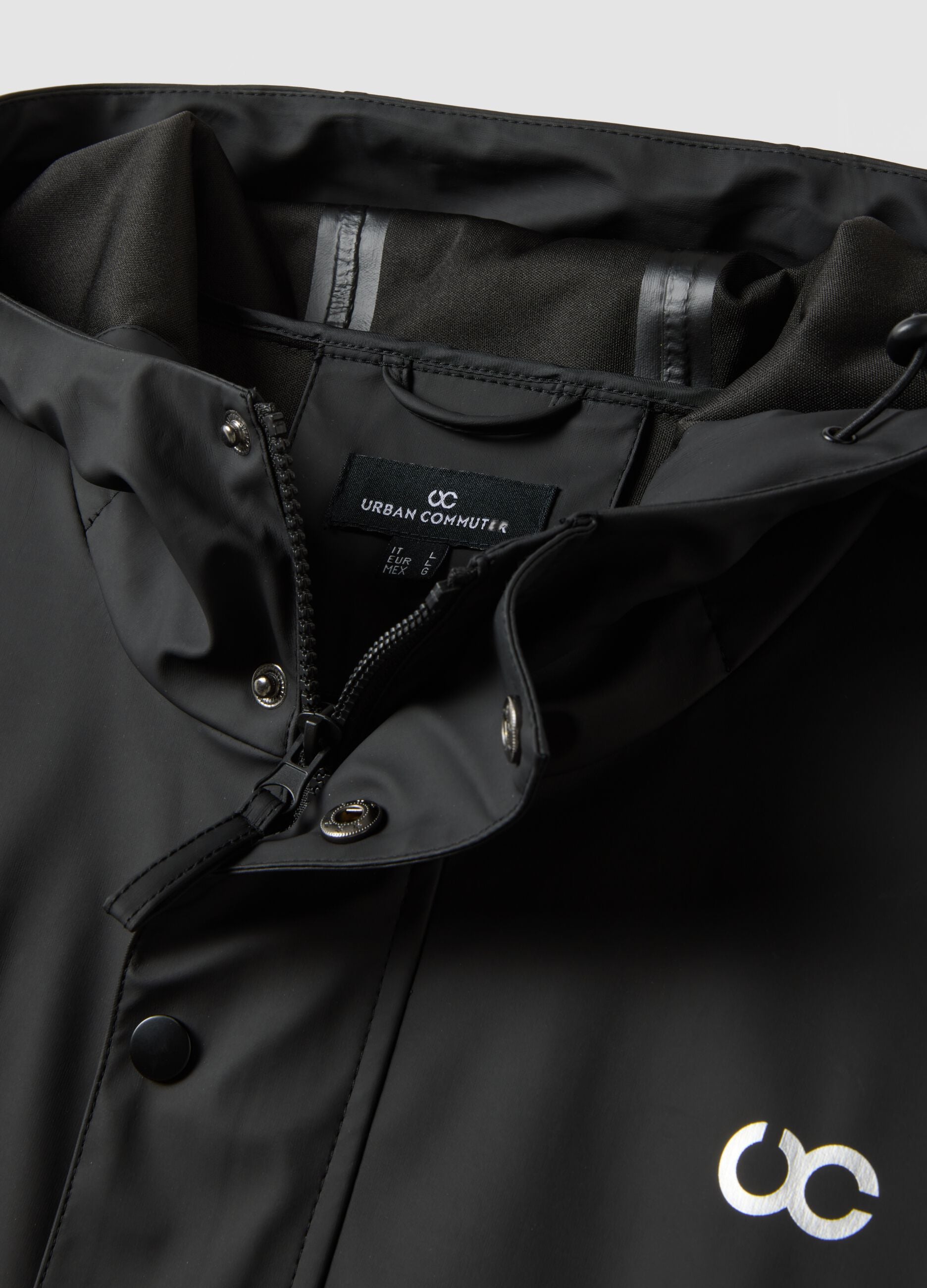 Black regular-fit raincoat with zip
