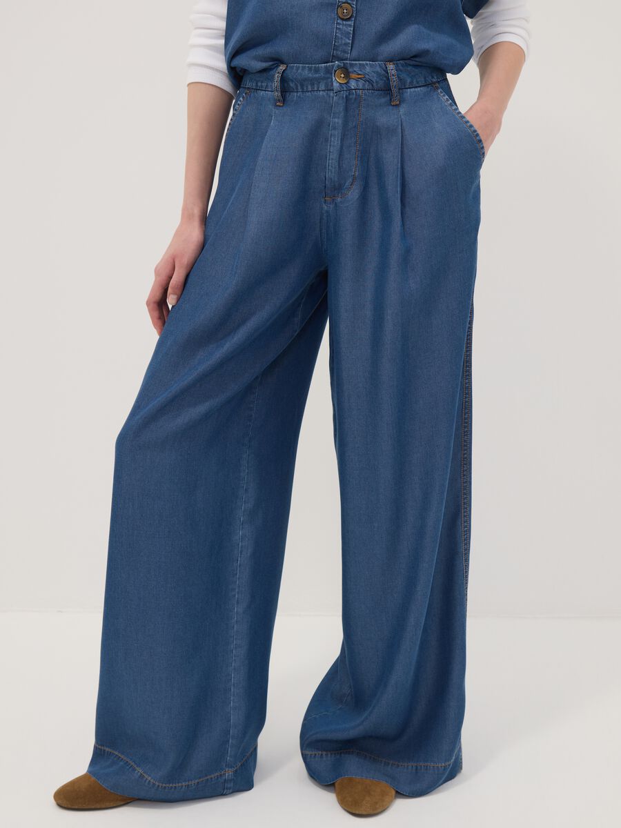 Blue wide-leg jeans in pure lyocell_1