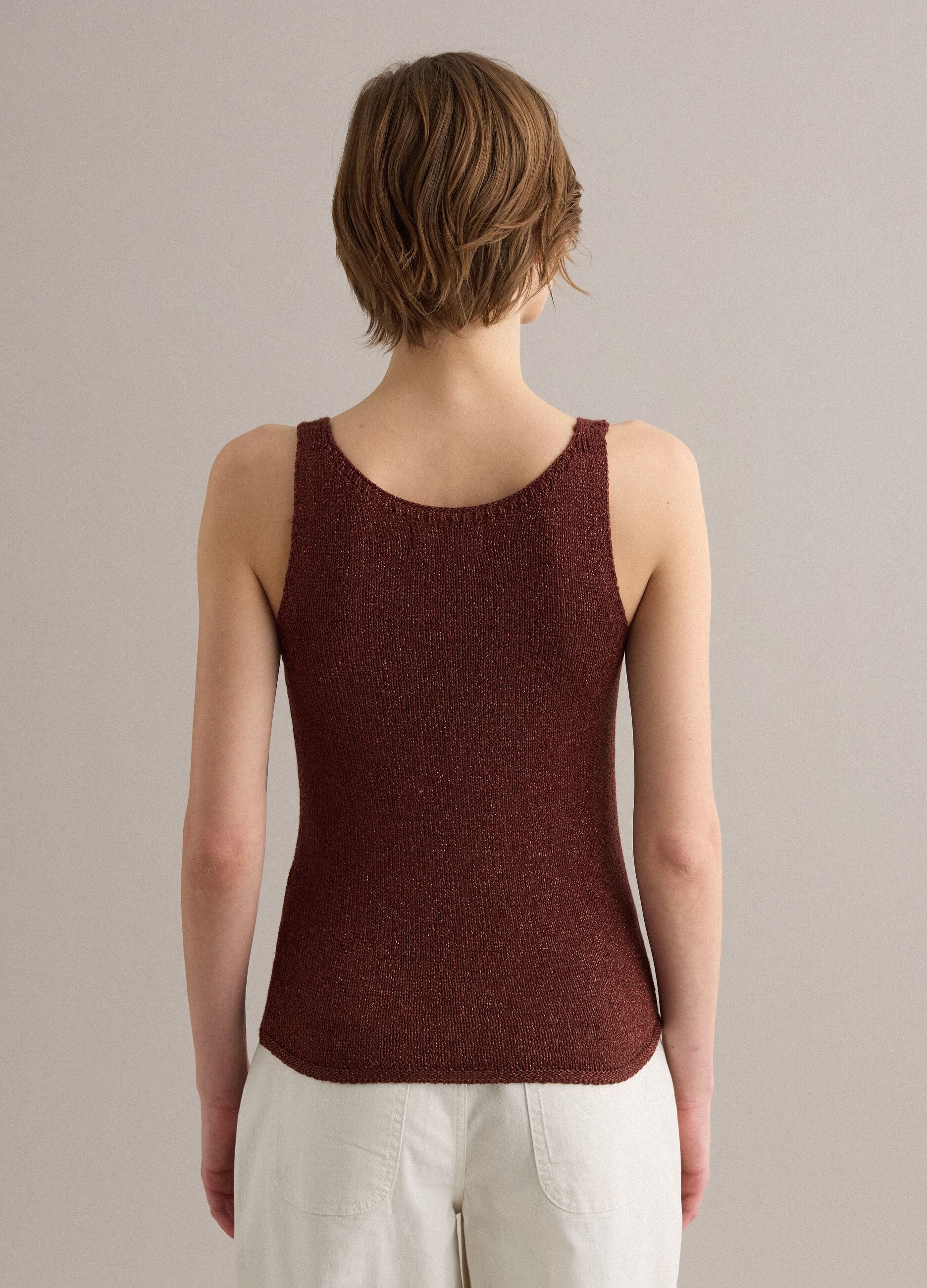 Brown viscose-blend regular-fit glitter tank top