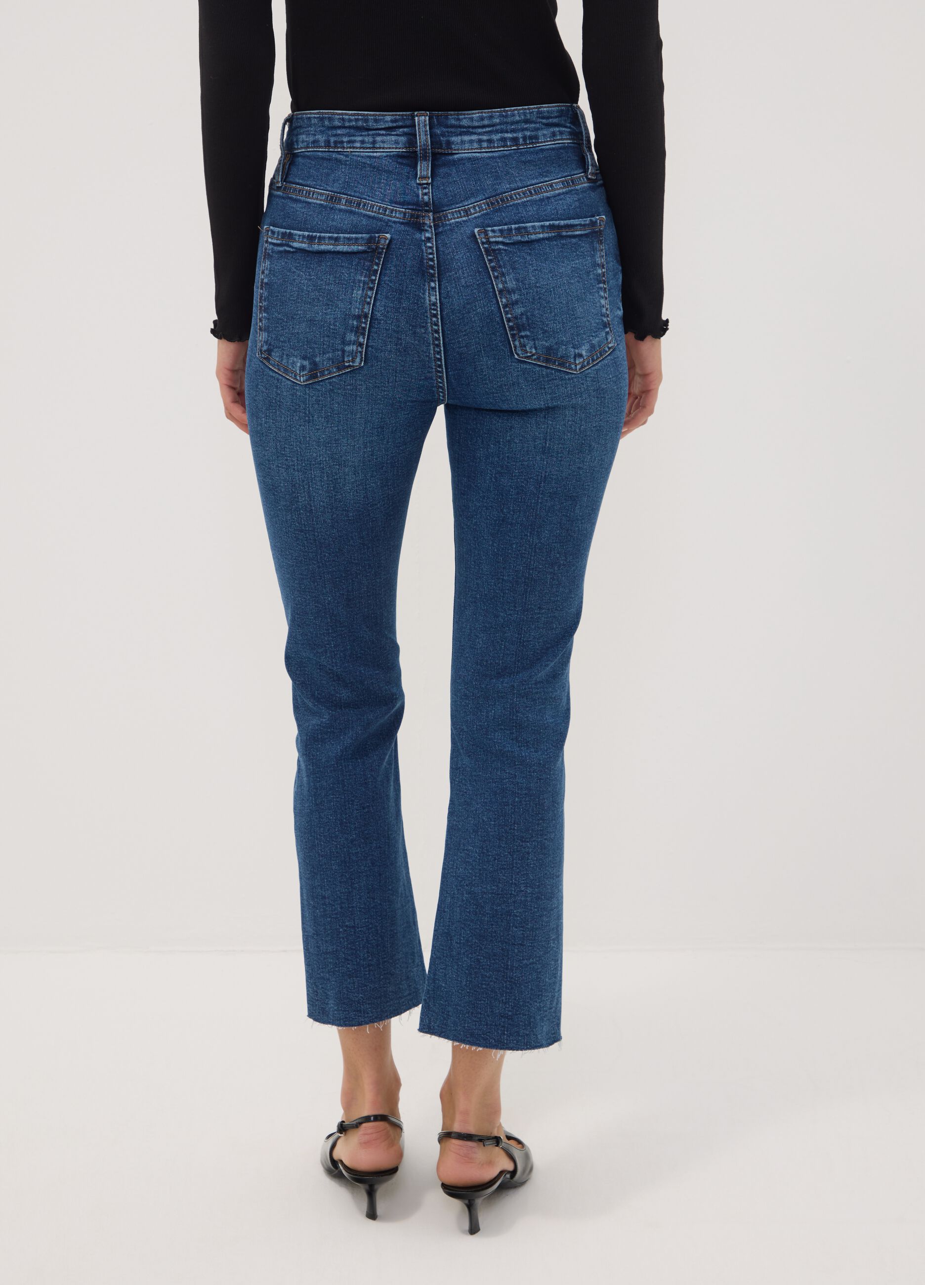 Blue stretch cotton denim flare jeans