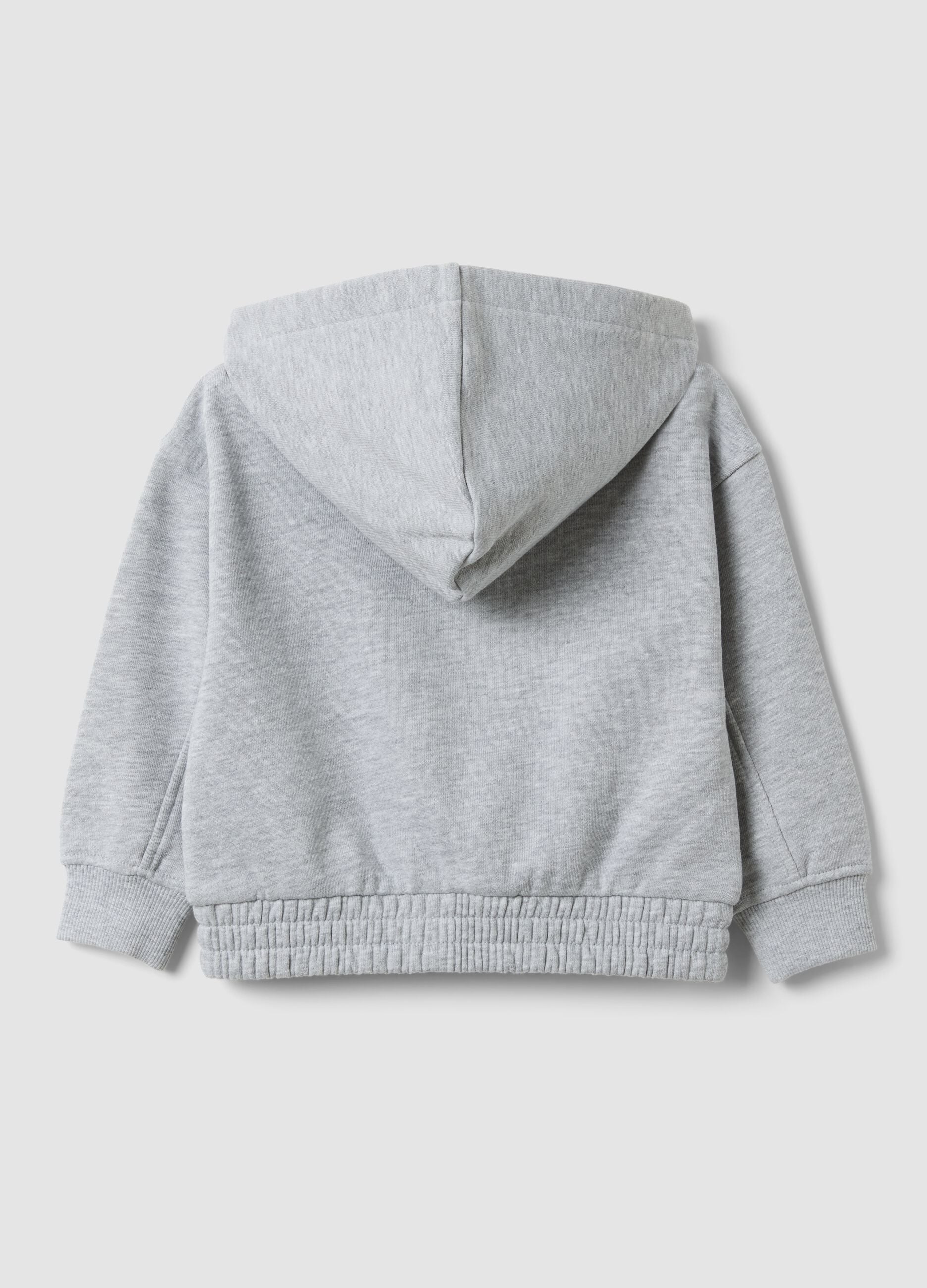 Grey hooded sweatshirt in pure organic cotton, oversized fit for baby girl