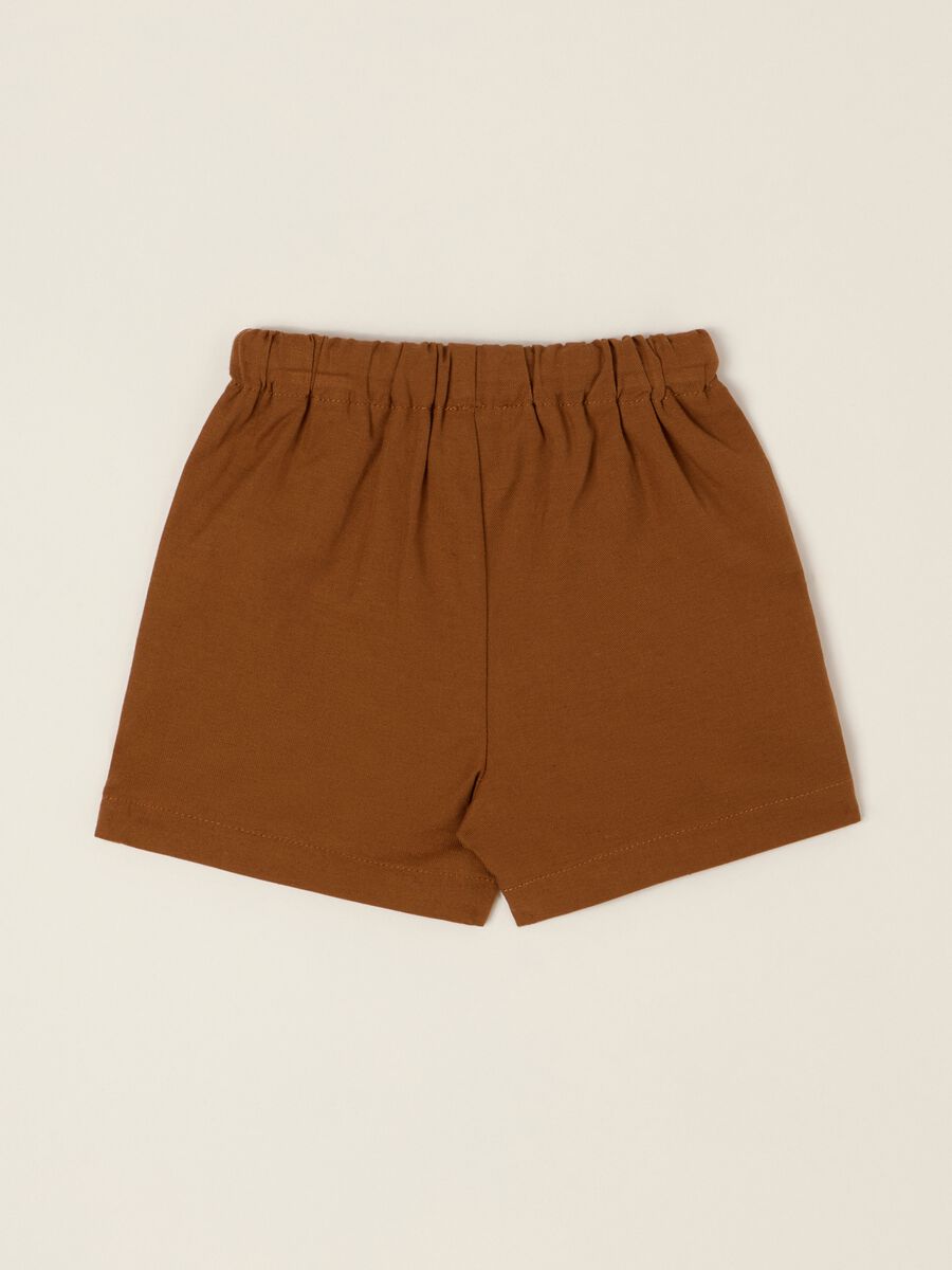 Short marrone in misto cotone e lino con vita elasticizzata regular fit_2