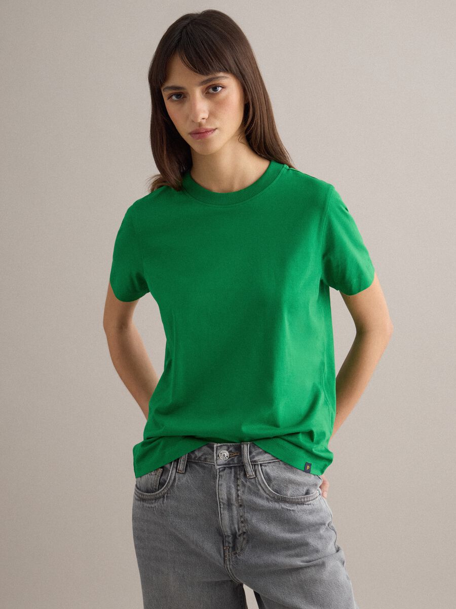 Regular Fit Green Crew Neck Cotton T-shirt_0