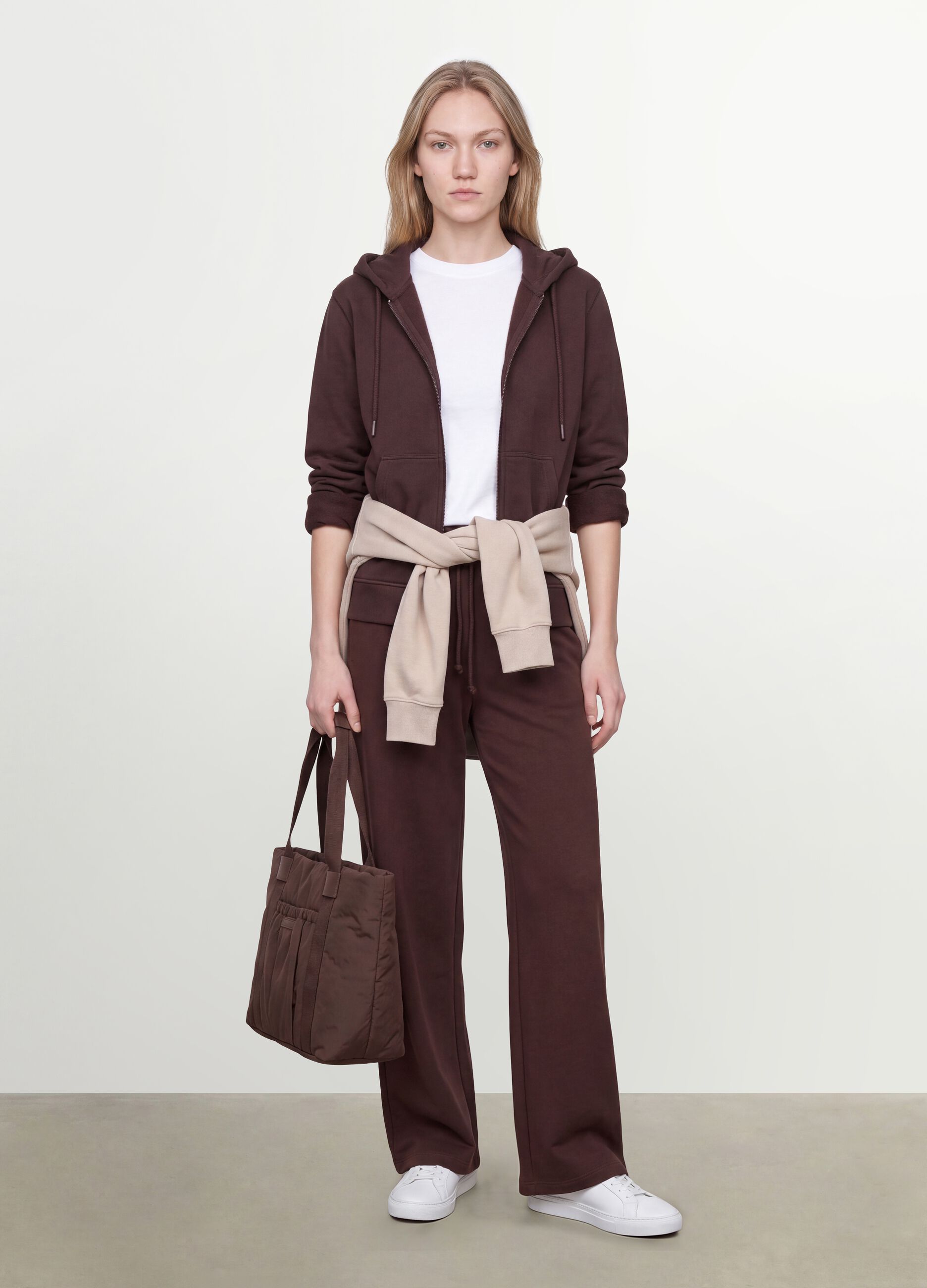 Brown baggy-fit pure cotton jogger trousers