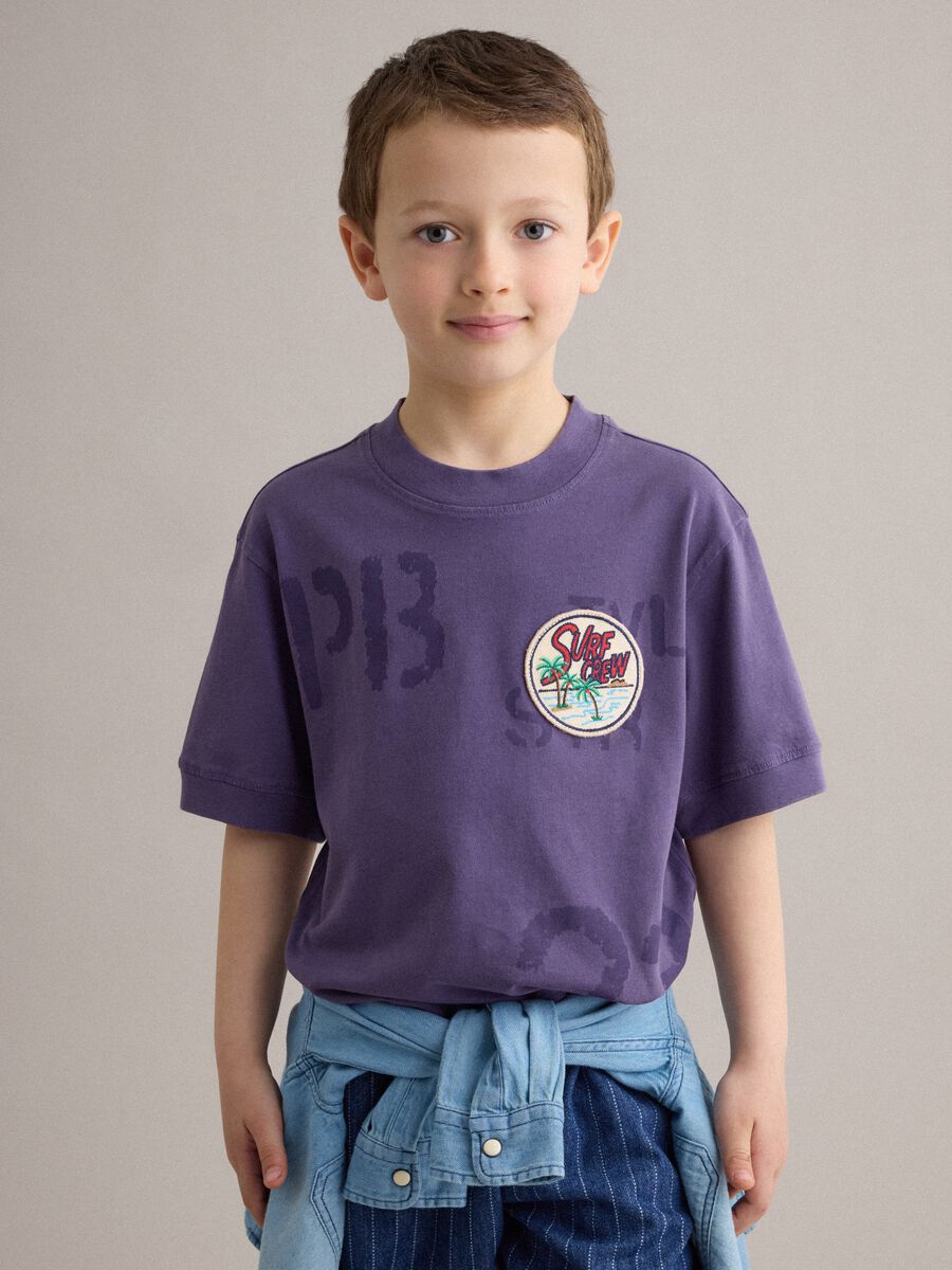 Children's purple pure cotton T-shirt, regular fit with patch_0