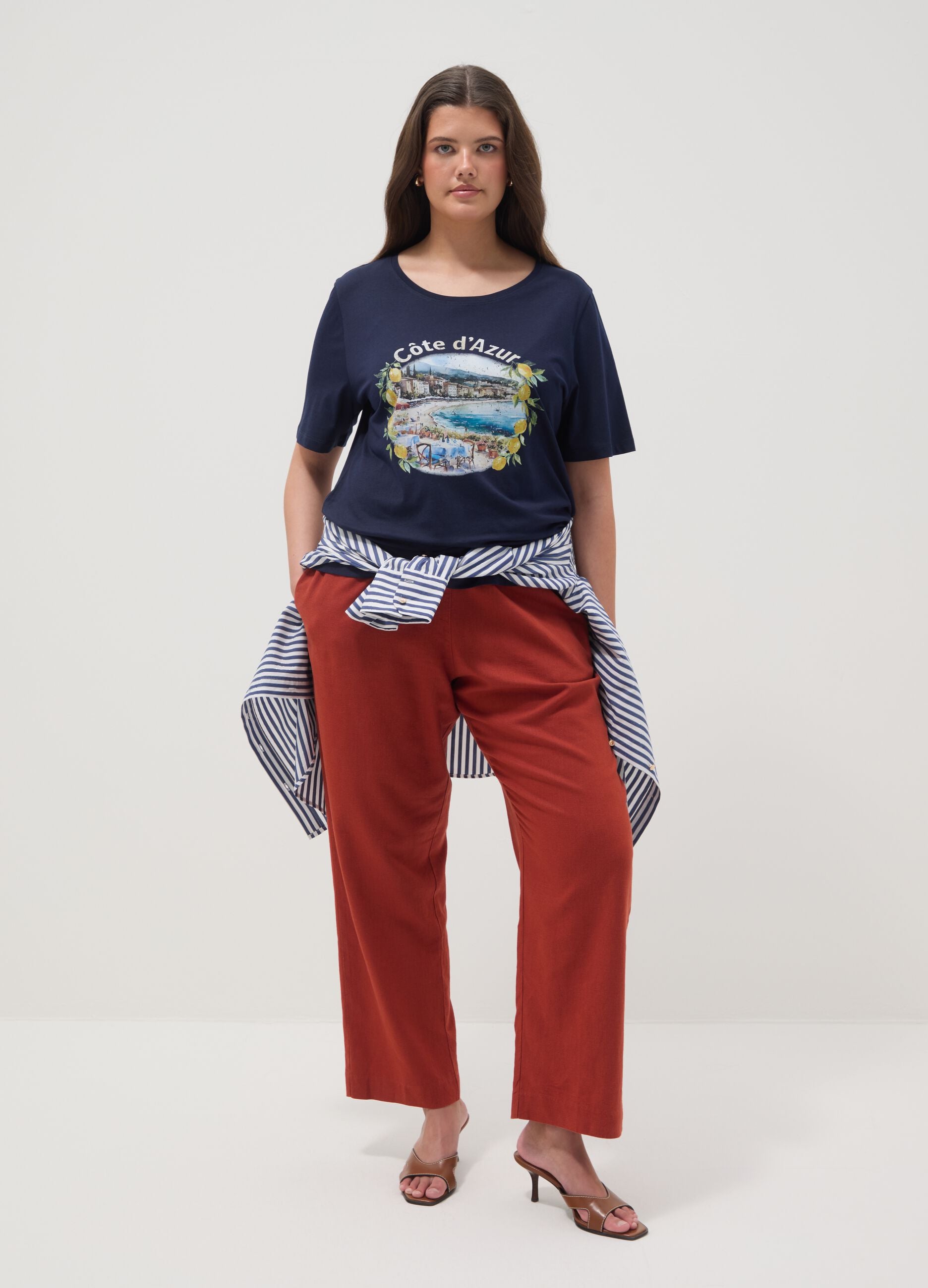 Blue pure cotton T-shirt regular fit with print