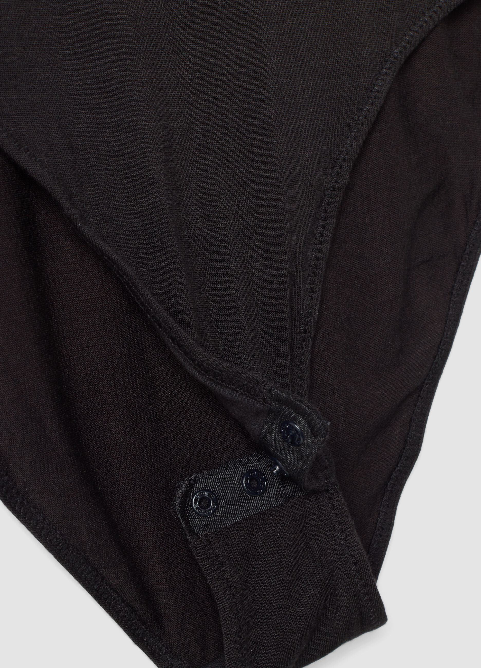 Black modal and stretch wool bodysuit with crew neck
