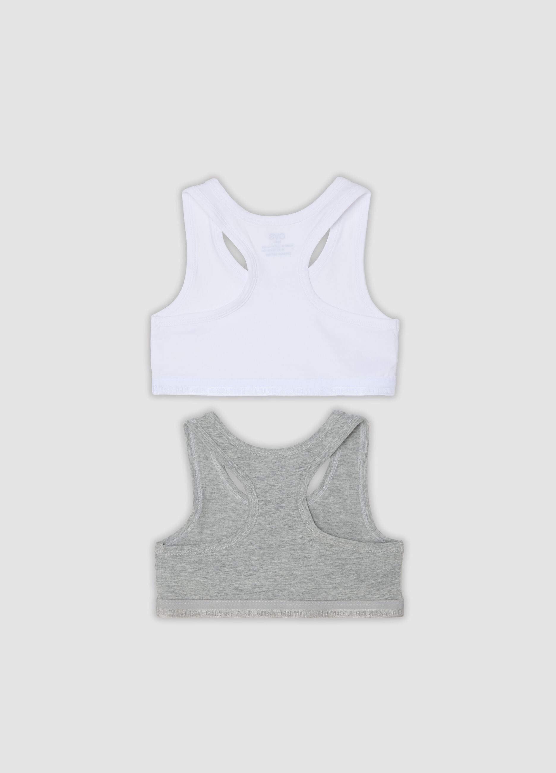 2-pack of girls&rsquo; multicolour organic stretch-cotton sports bras