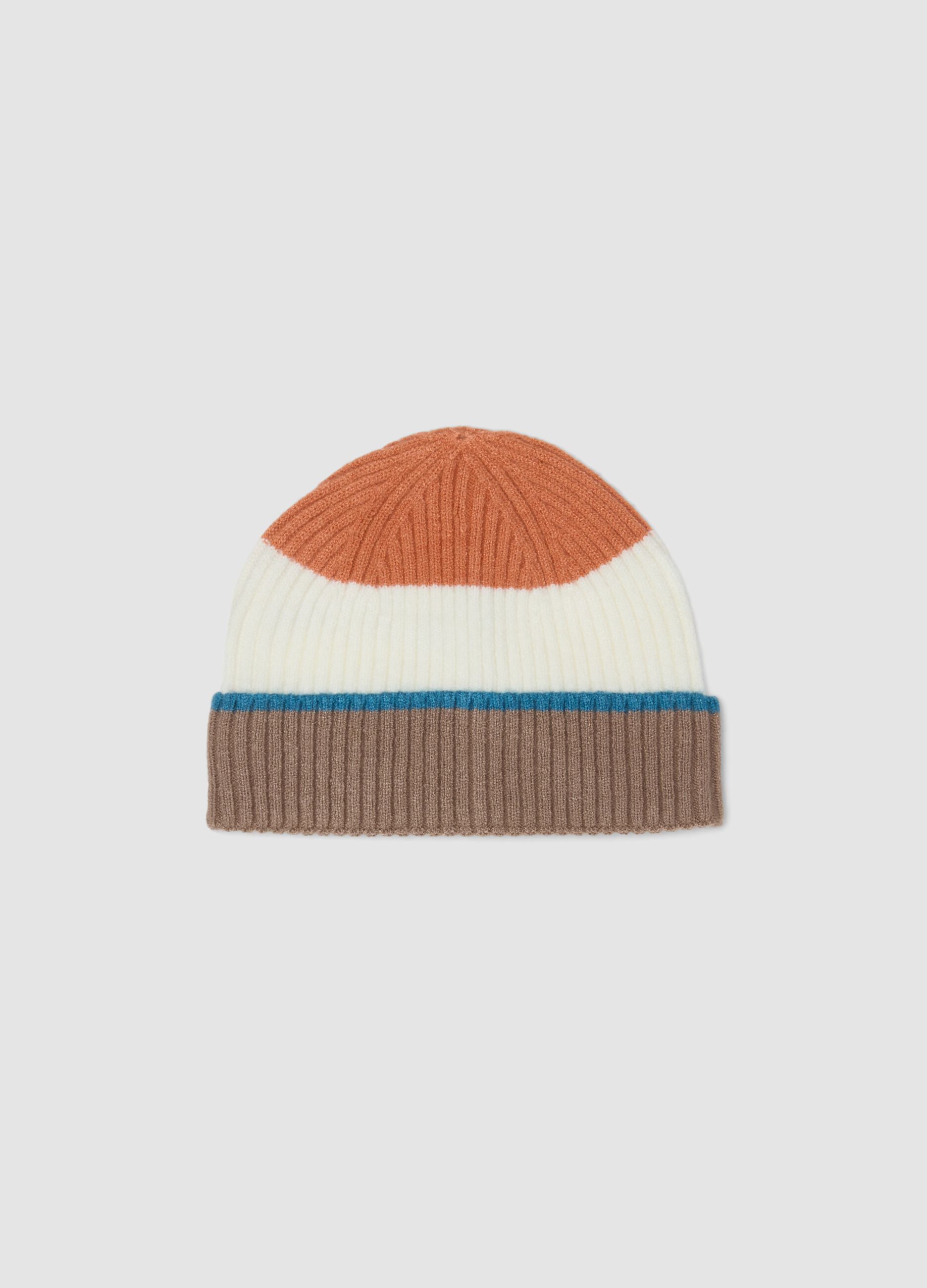 Multicolour ribbed jersey knit hat