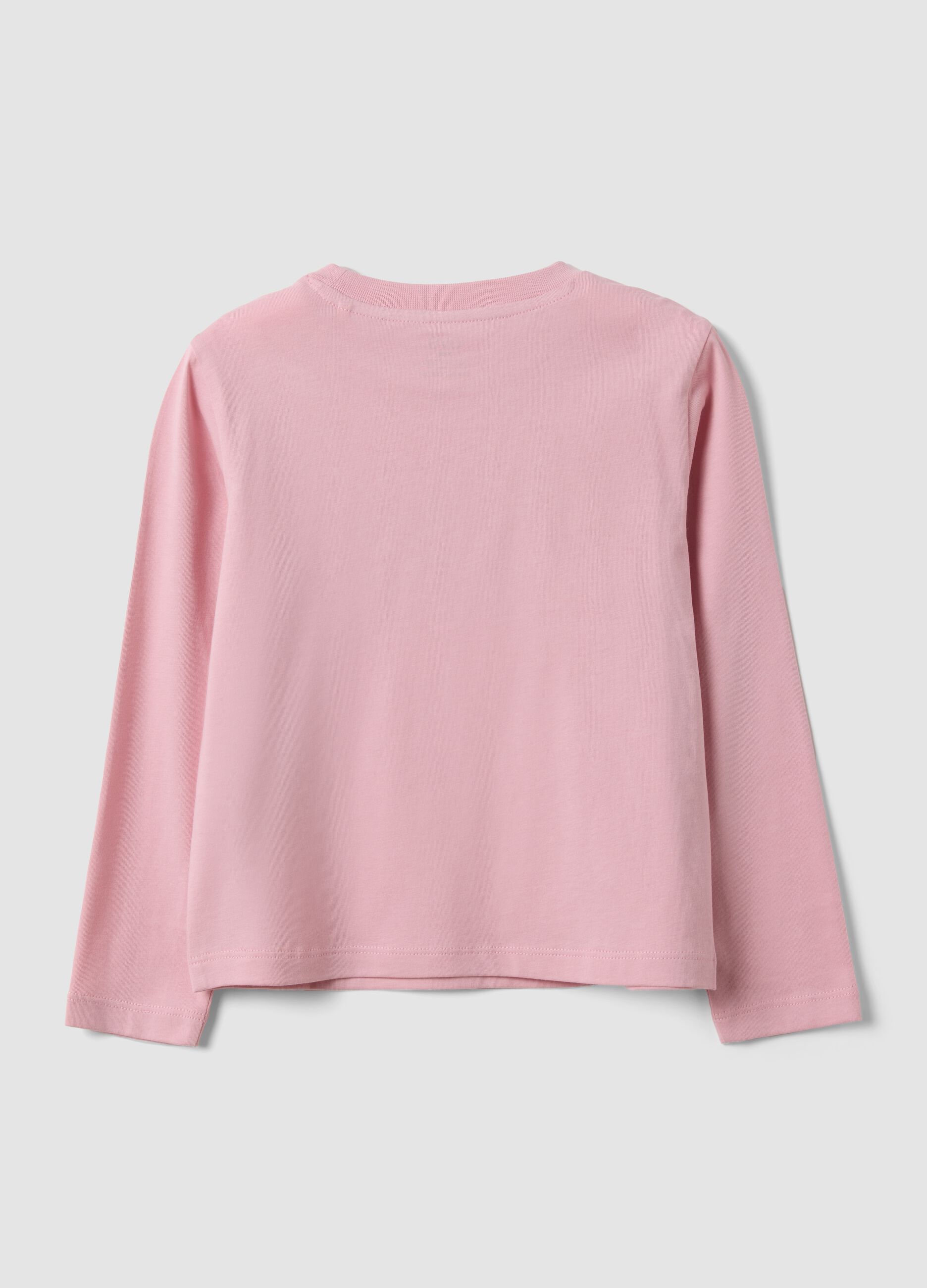 Pink organic cotton T-shirt with front print for girls, regular fit
