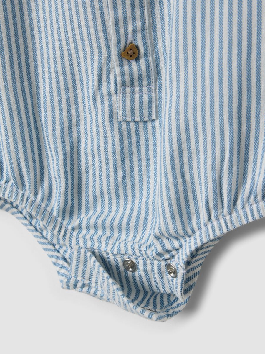 Blue striped pure cotton baby bodysuit with mandarin collar_3