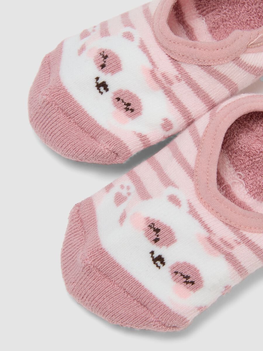 Pink non-slip socks in stretch organic cotton with teddy bear motif_2
