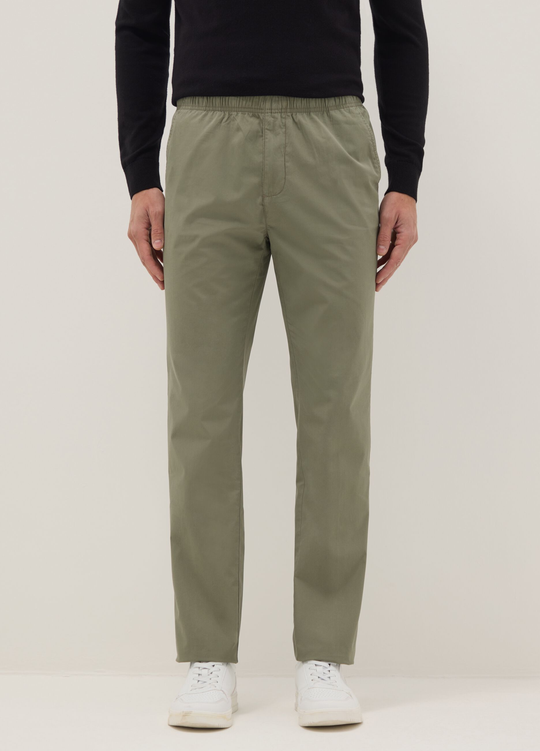 Green chino trousers in pure beige cotton regular fit