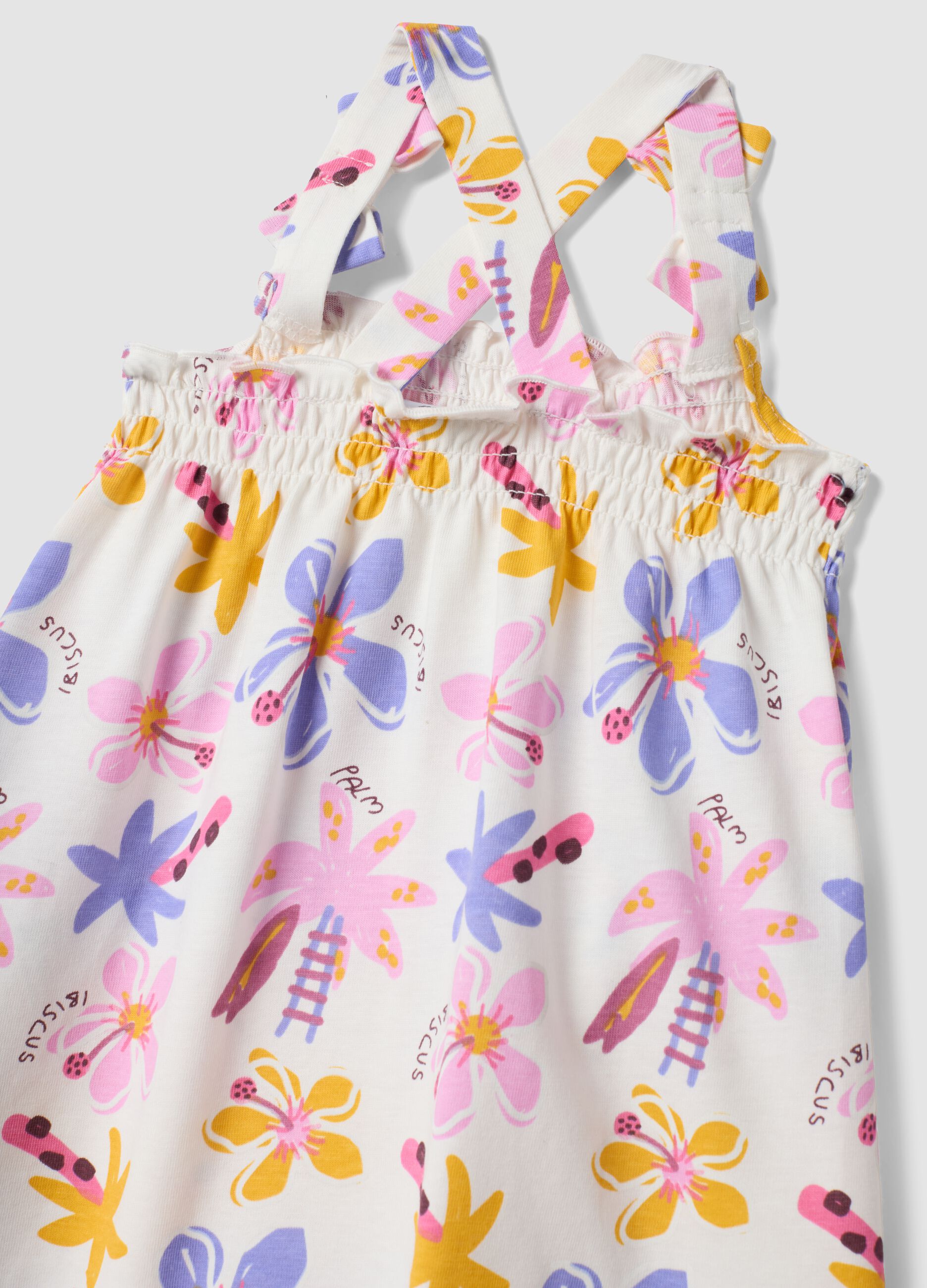 White pure cotton dress with floral print for baby girl