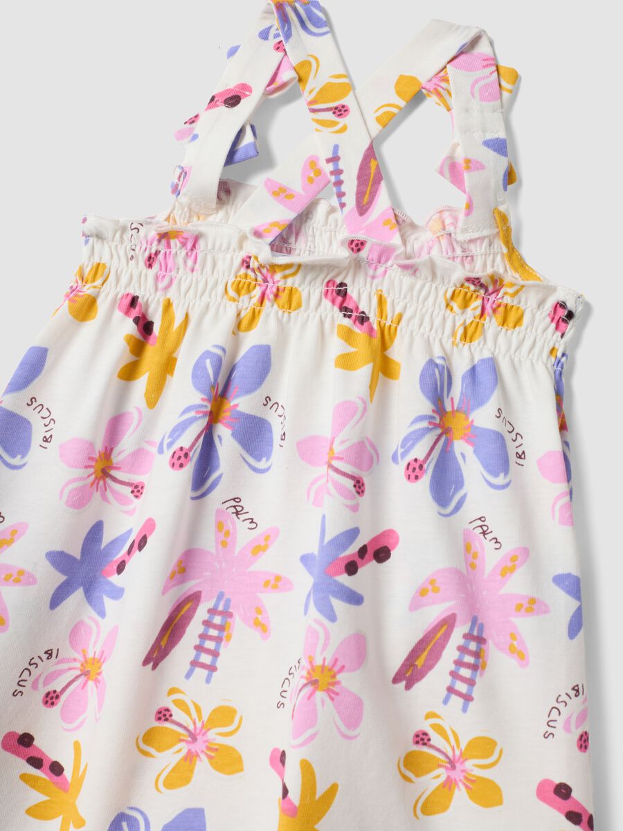 White pure cotton dress with floral print for baby girl_3